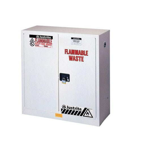 Sure-Grip® EX 30-gal.capacity Flammable Waste Cabinet w/ 1 Shelf & 2 Doors-Manual Close - White