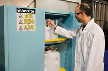 Load image into Gallery viewer, Justrite™ Sure-Grip® EX Corrosives/Acid Steel Safety Cab., 45 Gal., 2 shelves, 2 m/c doors, Blue