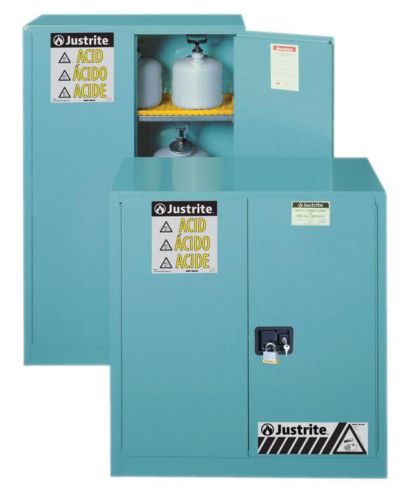 Justrite™ Sure-Grip® EX Corrosives/Acid Steel Safety Cab., 45 Gal., 2 shelves, 2 m/c doors, Blue