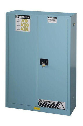 Justrite™ Sure-Grip® EX Corrosives/Acid Steel Safety Cab., 45 Gal., 2 shelves, 2 s/c doors, Blue