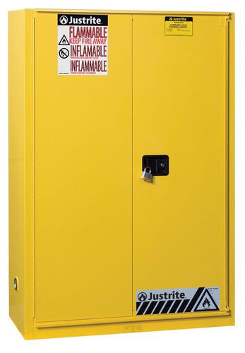 Sure-Grip® EX 60-gal Capacity Flammable storage Cabinet w/ 1 Bi-Fold Self-Close Door & 5 Shelves - Yellow