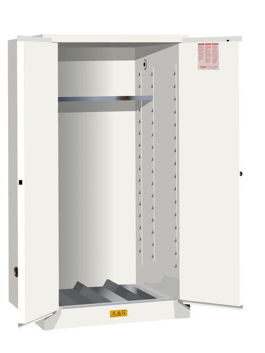 Justrite™ 896205 Flammable Waste Vertical Drum Safety Cabinet, 55 Gal. drum, 1 shelf, 2 m/c doors, White