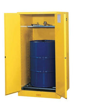 Load image into Gallery viewer, Justrite™ Sure-Grip® EX Vertical Drum Safety Cabinet and Drum Rollers, 55 Gal., 2 s/c doors, Yellow