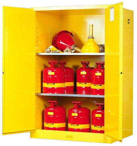 Sure-Grip® EX 90-gal.capacity Flammable Cabinet w/ 2 Shelves & 2 Manual Close Doors - Yellow