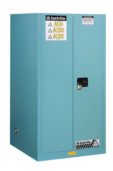 Justrite™ Sure-Grip® EX Corrosives/Acid Steel Safety Cab., 90 Gal., 2 shelves, 2 s/c doors, Blue