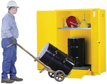 Load image into Gallery viewer, Justrite™ Sure-Grip® EX Vertical Drum Safety Cabinet and Drum Rollers, 60 Gal., 2 m/c doors, Yellow