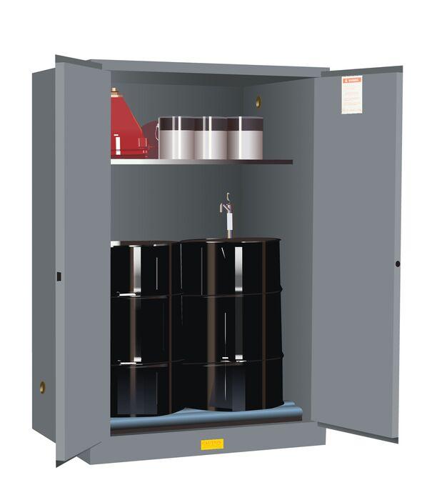 Justrite™ Sure-Grip® EX Vertical Drum Safety Cabinet and Drum Rollers, 60 Gal., 2 m/c doors, Gray