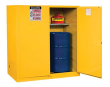 Load image into Gallery viewer, Justrite™ Sure-Grip® EX Vertical Drum Safety Cabinet and Drum Support, 110 Gal., 2 m/c doors, Yellow