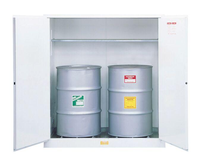 Justrite™ Flammable Waste Vertical Drum Safety Cabinet, 110-Gal, 1 shelf, 2 m/c doors, White