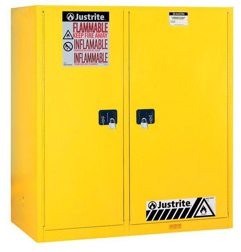Justrite™ Sure-Grip® EX Double Duty Safety Cabinet w/Drum Rollers, 3 shelves, 2 s/c doors, Yellow