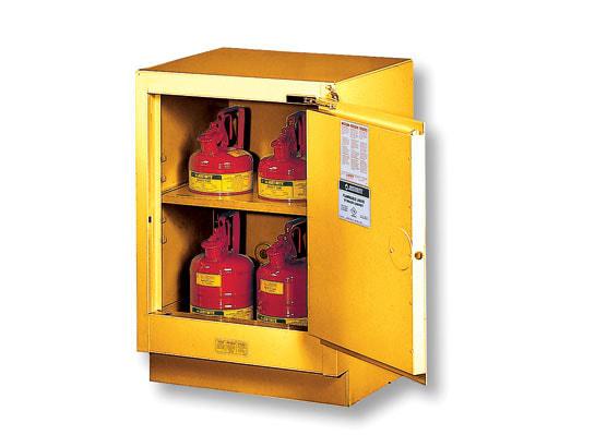 Justrite 15 Gallon, 1 Shelf, 1 Door, Manual Close, Right Hinge, Flammable Cabinet, Sure-Grip® EX Under Fume Hood, Yellow - 882400