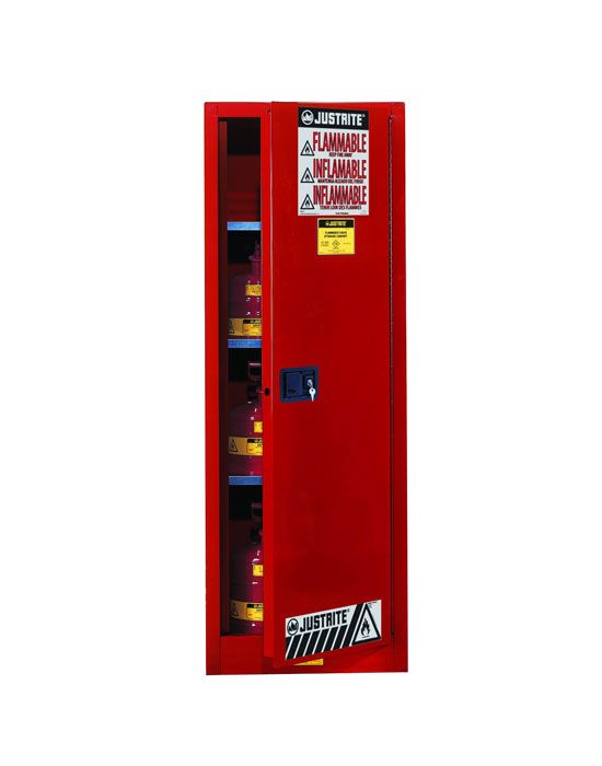 Sure-Grip® EX Slimline 22-gal.capacity Flammable Cabinet w/ 3 Shelves & 1 Door-Manual Close - Red