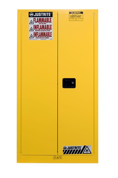 Justrite™ Flammable Waste Vertical Drum Safety Cabinet, 55 Gal. drum, 1 shelf, 2 m/c doors, White