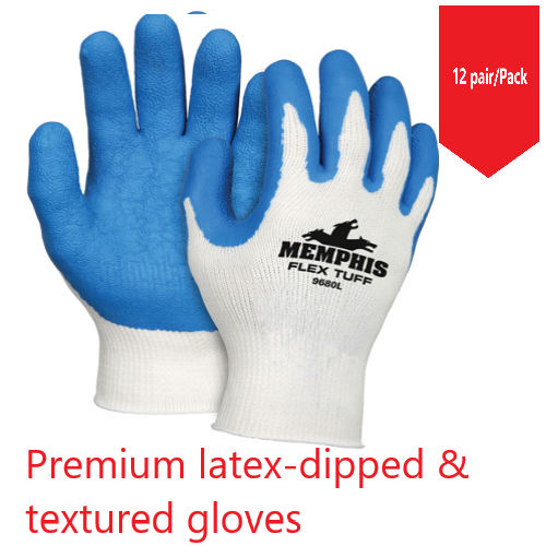 MCR- Flex-Tuff® Latex-Dipped Work Gloves - Premium Latex-Dipped & Textured Gloves - 12Pr/Pk