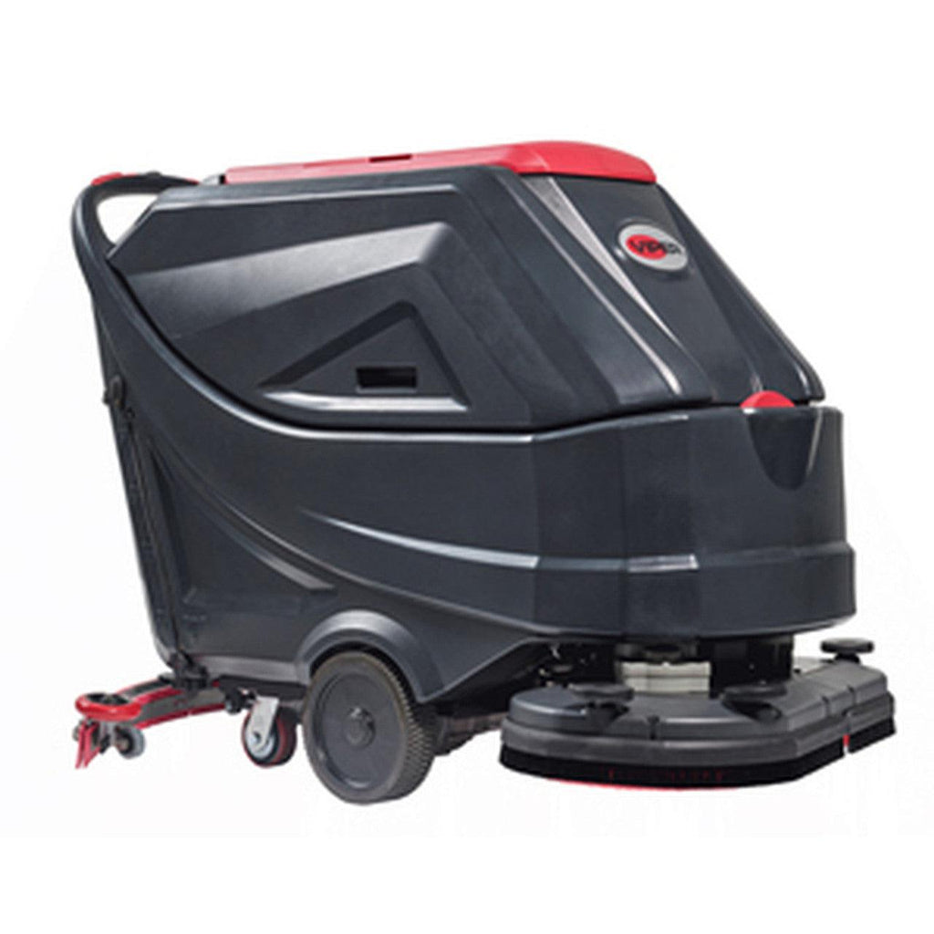 Viper AS6690T-242 26", 22-gallon, traction-drive, pad drivers, 33" squeegee assembly, 25-amp on board charger, (4) 242 Ah WET batteries, Scrubber