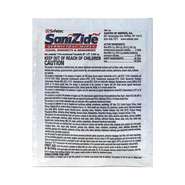 Sanizide Germicidal Wipe 8in x 8in