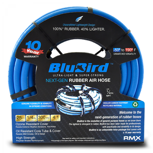 BluBird Rubber Air Hose 1/4 in. Heavy Duty 300 PSI Male NPT Polyester Woven Lightest Strongest Flexible.