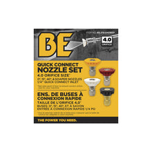 Load image into Gallery viewer, BE Quick Connect Pressure Washer Nozzle Set 4.0 Orifice 0°, 15°, 40° &amp; Soaper 85.210.040BEP - image 3