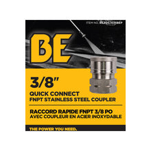 Load image into Gallery viewer, BE 3/8" Quick Connect Coupler x 3/8" FNPT, Stainless Steel, Boxed - 85.300.103SBEP - image 4