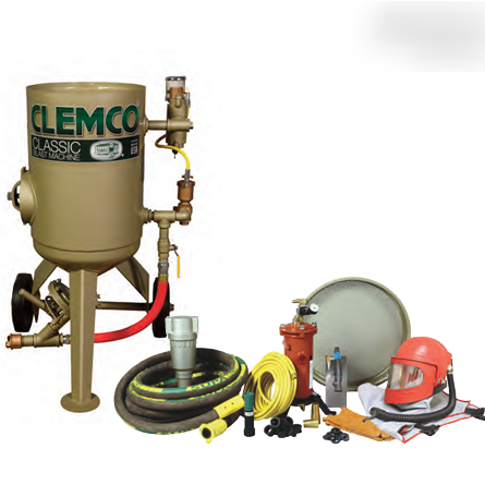 Clemco 11260 3 Cubic Foot Blast Machine Packages with 1-1/4” piping 16” diameter Flat Sand Valve - Apollo HP SaFety Gear