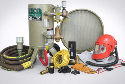 Clemco 23909 3 Cubic Foot Blast Machine Packages with 1-1/4” piping  16” diameter - Auto Quantum Valve with Abrasive Cut off Switch - SaFety Gear