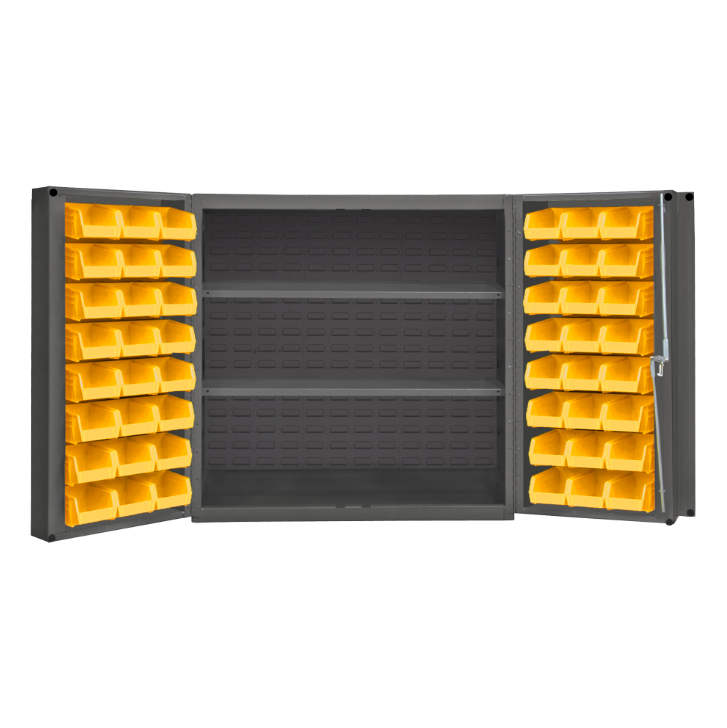 Durham DC-243636-48-2S-95 Cabinet, 14 Gauge, 2 Shelves, 48 Yellow Bins, 36 X 24 X 36