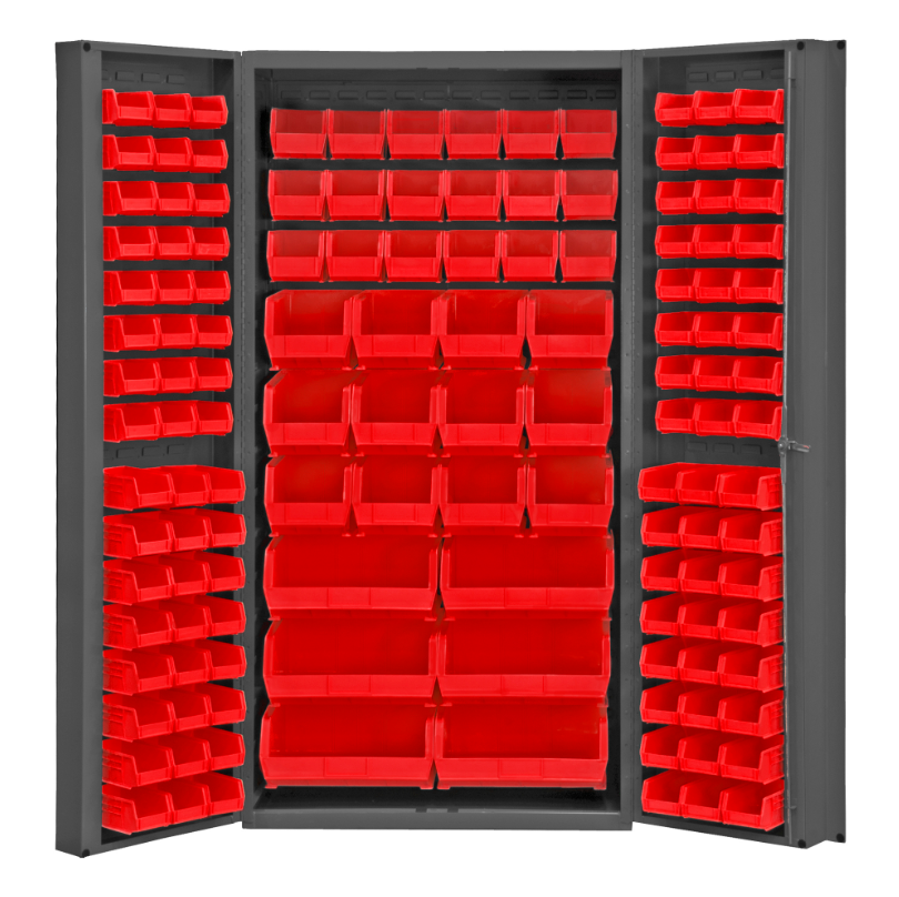 Durham DC-BDLP-132-1795 Cabinet, 14 Gauge, 132 Red Bins, 36 X 24 X 72