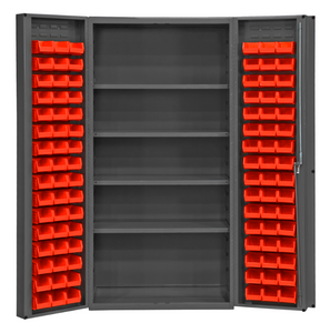 Durham DC-DLP-96-4S-1795 Cabinet, 14 Gauge, 4 Shelves, 96 Red Bins, 36 X 24 X 72