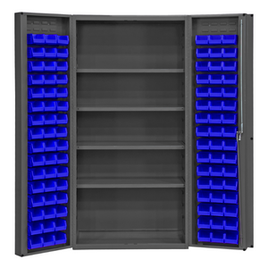 Durham DC-DLP-96-4S-5295 Cabinet, 14 Gauge, 4 Shelves, 96 Blue Bins, 36 X 24 X 72