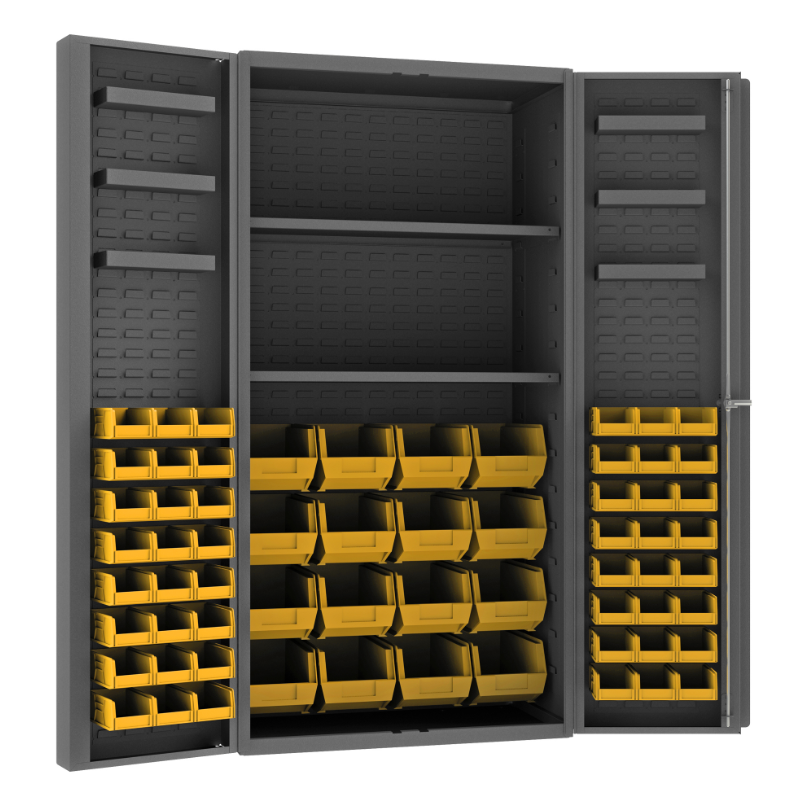 Durham DC36-642S6DS-95 Cabinet, 14 Gauge, 2 Shelves, 6 Door Trays, 64 Yellow Bins, 36 X 24 X 72