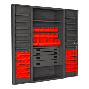 Durham DCBDLP524RDR-1795 Cabinet, 14 Gauge, 4 Drawer, 2 Shelves, 12 Door Trays, 52 Red Bins, 36 X 24 X 72