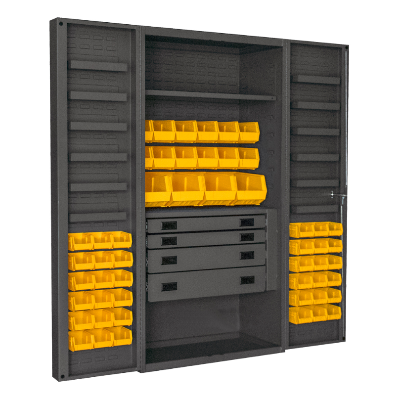 Durham DCBDLP524RDR-95 Cabinet, 14 Gauge, 4 Drawer, 2 Shelves, 12 Door Trays, 52 Yellow Bins, 36 X 24 X 72