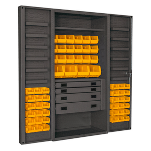 Durham DCBDLP584RDR-95 Cabinet, 14 Gauge, 4 Drawer, 2 Shelves, 12 Door Trays, 58 Yellow Bins, 36 X 24 X 72