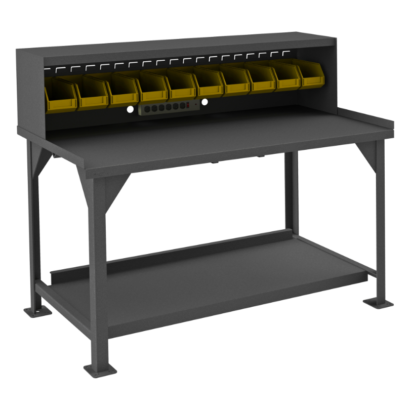 Durham DWB-3060-BE-RSR-95 Workbench, Electrical Strip, Riser, Louvered Panel, 10 Bins, 60 X 30 X 50-1/16