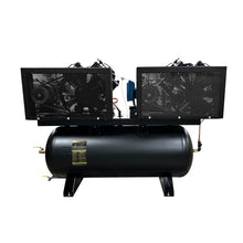 Load image into Gallery viewer, EMAX EP07DW120V3-460 NEMA4 Compliant Weather-Resistant Duplex 15HP Air Compressor, 62 CFM, 460V 3-Phase, 120-Gal Horizontal Tank with Alternating Switch