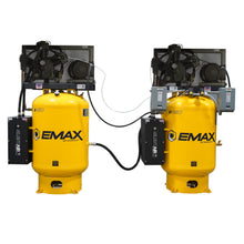 Load image into Gallery viewer, EMAX ESPR15A120Y3-208 (2) SOLO Alternating Silent Air™ Compressors – 15HP V4, 114 CFM, 120-Gal Vertical, 3-Phase, 208V, Radiator Aftercoolers