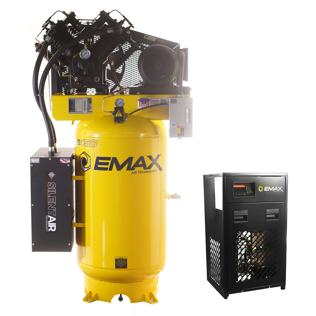 EMAX ESPR07V080V1PK Silent Air 7.5HP 80-Gal 1-Phase Industrial Air Compressor & Dryer Bundle