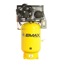 Load image into Gallery viewer, EMAX ESP15V120Y3-208 Silent Air Industrial Plus 15HP 3CYL 57CFM 3- Phase 208V 2-Stage 120 Gal. Vertical Stationary Electric Air Compressor-W/ Pressure Lube Pump , Isolator Pads, Belt Tensioner, Continuous Run, Auto Drain Bundled w/ 115CFM Refrigerate
