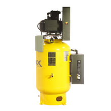 Load image into Gallery viewer, EMAX ESP15V120Y3-208 Silent Air Industrial Plus 15HP 3CYL 57CFM 3- Phase 208V 2-Stage 120 Gal. Vertical Stationary Electric Air Compressor-W/ Pressure Lube Pump , Isolator Pads, Belt Tensioner, Continuous Run, Auto Drain Bundled w/ 115CFM Refrigerate