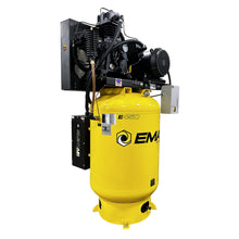 Load image into Gallery viewer, EMAX ESP15V120Y3-208 Silent Air Industrial Plus 15HP 3CYL 57CFM 3- Phase 208V 2-Stage 120 Gal. Vertical Stationary Electric Air Compressor-W/ Pressure Lube Pump , Isolator Pads, Belt Tensioner, Continuous Run, Auto Drain Bundled w/ 115CFM Refrigerate