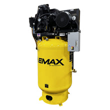 Load image into Gallery viewer, EMAX ESP15V120Y3-208 Silent Air Industrial Plus 15HP 3CYL 57CFM 3- Phase 208V 2-Stage 120 Gal. Vertical Stationary Electric Air Compressor-W/ Pressure Lube Pump , Isolator Pads, Belt Tensioner, Continuous Run, Auto Drain Bundled w/ 115CFM Refrigerate
