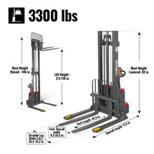 Load image into Gallery viewer, MechMaxx 3300lbs Lithium-ion Electric Straddle Stacker, 118" Lift, Adjustable Legs &amp; Forks, F33-118S