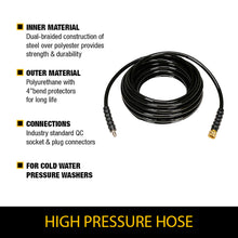Load image into Gallery viewer, DEWALT 80341 3/8" x 50' 5000 PSI Polyurethane Pressure Washer Hose with Steel Quick Connect &amp; Plug