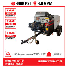 Load image into Gallery viewer, Simpson Mobile Trailer 95016 Hot Water Pressure Washer, 4000 PSI @ 4.0 GPM, CRX® 420cc Electric Start, COMET Triplex, Gas, 49-State