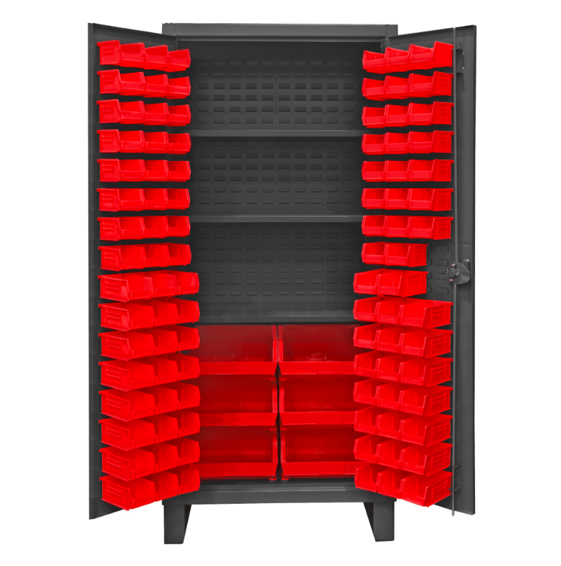 Durham HDC36-102-3S1795 Cabinet, 12 Gauge, 3 Shelves, 102 Red Bins, 36 X 24 X 78