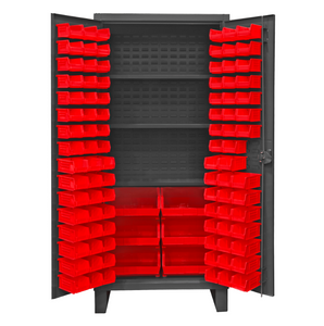 Durham HDC36-102-3S1795 Cabinet, 12 Gauge, 3 Shelves, 102 Red Bins, 36 X 24 X 78