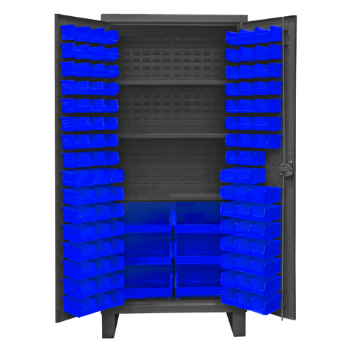 Durham HDC36-102-3S5295 Cabinet, 12 Gauge, 3 Shelves, 102 Blue Bins, 36 X 24 X 78