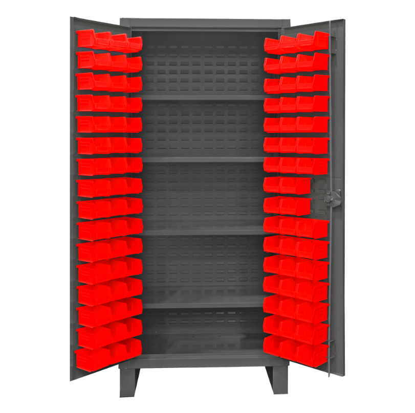 Durham HDC36-96-4S1795 Cabinet, 12 Gauge, 4 Shelves, 96 Red Bins, 36 X 24 X 78