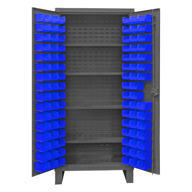 Durham HDC36-96-4S5295 Cabinet, 12 Gauge, 4 Shelves, 96 Blue Bins, 36 X 24 X 78