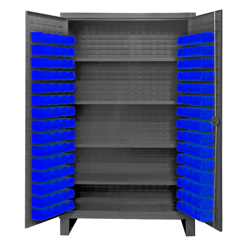 Durham HDC48-120-4S5295 Cabinet, 12 Gauge, 4 Shelves, 120 Blue Bins, 48 X 24 X 78